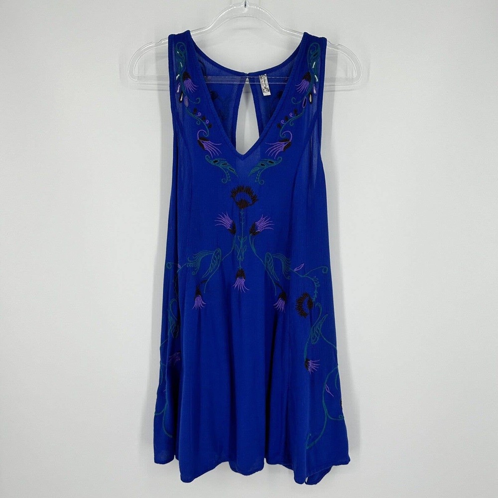 Free People Adelaide Embroidered Shift Mini Dress Ocean Blue Size XS - Picture 3 of 12